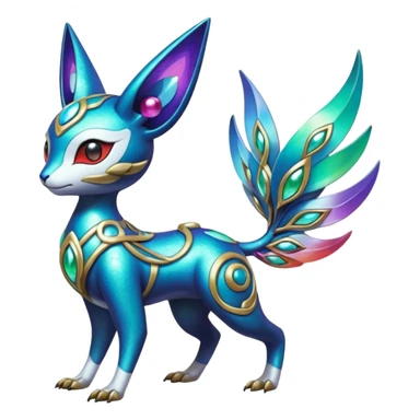 Shiny Colorful Futuristic Ornate Oriental Painted Asian Vernid-Trico-Meloetta-Latias-Koraidon-Peppercat-Protogen-Pokémon-Digimon-Fakémon-fusion-hybrid-creature sticker
