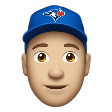 White man wearing blue jays hat sticker