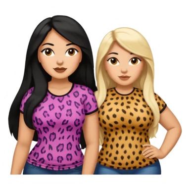Tan Latina woman with long black hair chubby and black woman with long blonde hair slim thick in cheetah top sexy sticker