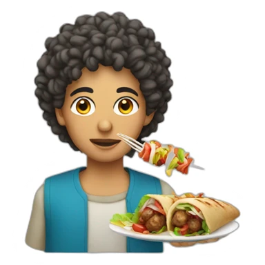 a arab people with short curly hair eating a kebab sticker