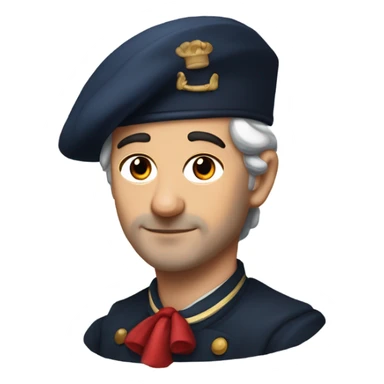 paint me a portrait of a dark-haired Frenchman with a mustage whose ends are rounded, who wears a red beret, a sailor top and a baguette under his arm sticker