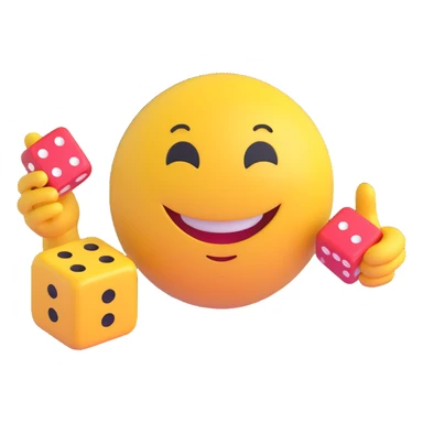 3D smiley emoji, round shape, lucky dice, lucky face sticker