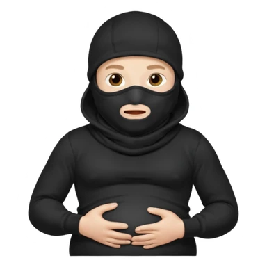 a man who is pregnant and wears a balaclava in his face and we can see his stomach who is bulging and pregnant sticker