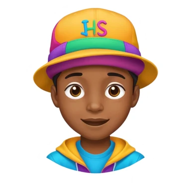 black kid with a colorful hiphop hat, happy face sticker