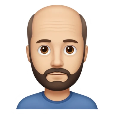 semi balding man with short hair and has a beard. dark brown eyes and brown beard. no wrinkles on face, he still looks young  sticker