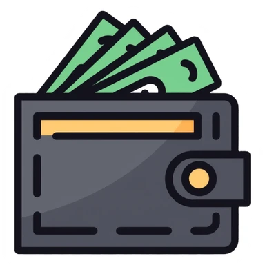 black wallet with dollar bills visible inside sticker