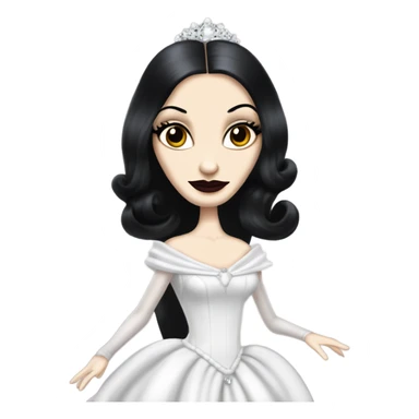 Tall realistic thin Morticia Addams Princess Leia in ruffled white-pearl ballet ball gown  sticker