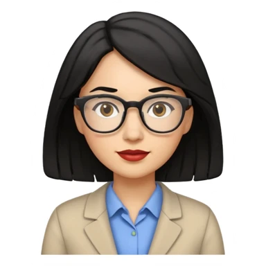 female teacher with semi-wavy black hair, light skin tone, wearing glasses sticker