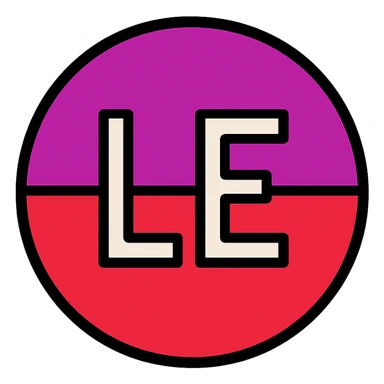 circle with colors of the flag of León Spain, black uppercase letters LE centered inside the circle, color icon style sticker
