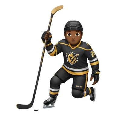 Back Shot Of Hockey Player Celebrating, sliding on one knee, with Left hand raised holding his stick by the middle of the shaft. Right Hand Touching the ice.
Black and Gold Jersey sticker