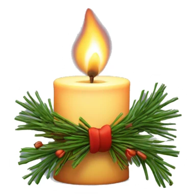 Burning candle with fir twigs and a bow around the candle sticker