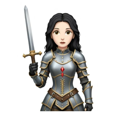 realistic cinematic actress Cher in Victorian styling like Joan of Arc dirty damaged armor in a forest sticker