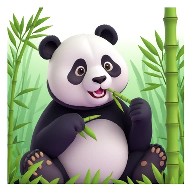 panda eating bamboo in forrest background, close up pose sticker