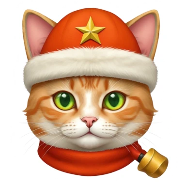 cat wearing soviet ushanka hat with red star and hammer and sickle symbol sticker