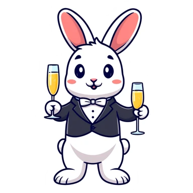 fancy rabbit in evening attire with champagne glass celebrating sticker