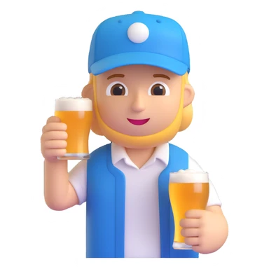 Change the hat to a baseball hat, keep 3D emoji style, guy drinking beer with no background. sticker