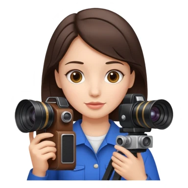 A brunette girl , she’s a proud and successful filmmaker 🍿🌍✨ she’s next to a camera, / holding awards  sticker