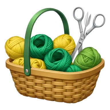 A tidy basket with neatly arranged green and yellow skeins and scissors. sticker