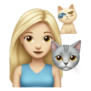 blonde girl with blue eyes with a grey cat with brown eyes sticker