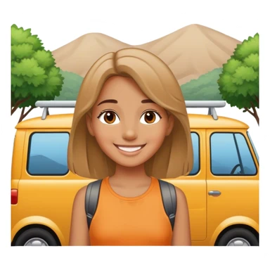 smiling girl outdoors by vehicle sticker