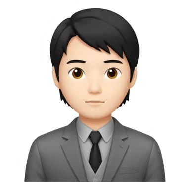 asian young man with mid-long black hair middle part haircut in grey blazer and black t-shirt  sticker