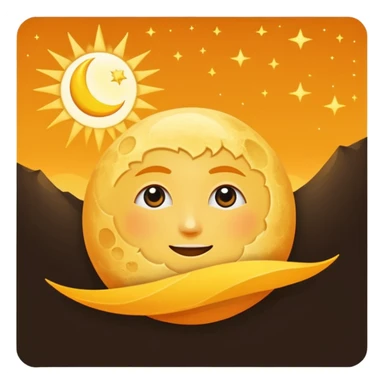 A triangular yellow flag with a crescent moon and above the moon a mini sun sticker