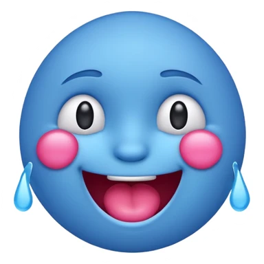 Blue emoji laughing with tears and pink cheeks sticker