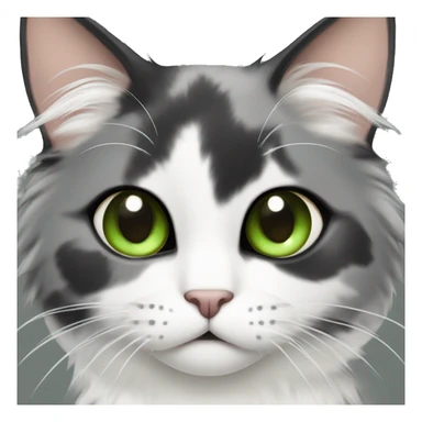 Fluffy diluted calico cat with face half grey and half white green eyes  sticker