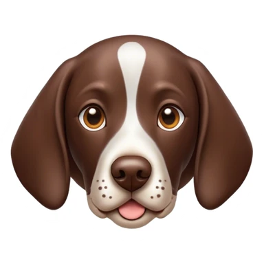 Cinematic Cute German Pointer Portrait Emoji, Playful and charming, soft brown and white tones, Simplified yet expressive features, highly detailed, glowing with a warm, friendly glow, high shine, joyful and loyal, stylized with a touch of whimsy, curious and alert, soft glowing outline, capturing the essence of a playful pup ready for adventure, so endearing it feels like it could jump out of the screen and wag its tail! sticker