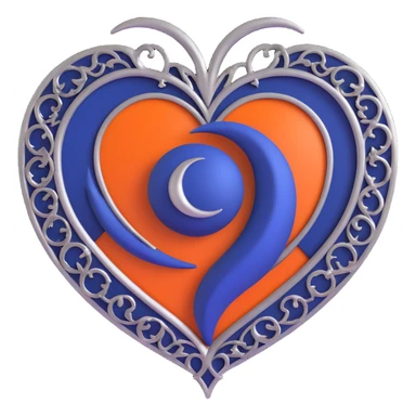 gothic heart, deep blue satin, silver crescent moon, ornate and mysterious sticker