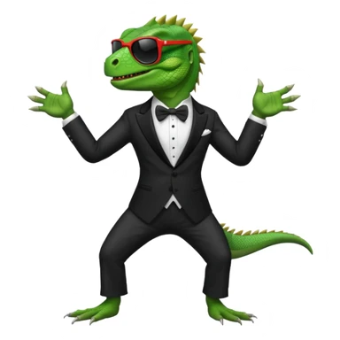 capitalist iguana in tuxedo and black sunglasses dancing sticker