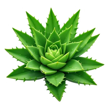 Cinematic Realistic Aloe Vera Emoji, Plump and succulent, with thick, fleshy leaves arranged in a star-like rosette. The vibrant green leaves have a slightly spiky texture, exuding a sense of resilience and healing. Soft glowing outline, capturing the essence of natural wellness and desert vitality in a flourishing aloe vera plant! sticker