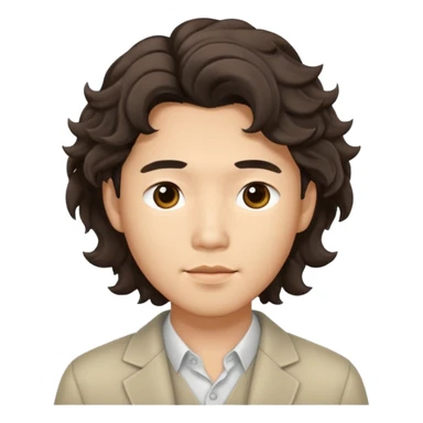 Asian guy wavy Korean hair, dressed stylishly, looking demure sticker
