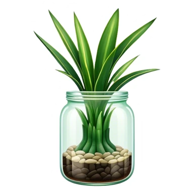 Sansevieria plant with straight vertical leaves in glass jar pot sticker
