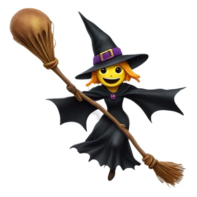 Scarry witch, flying to the right on a broom, throwing candy. sticker