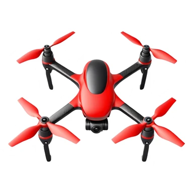 Racing drone sticker, fast FPV drone, sporty design, red and black color, dynamic pose, motion effect lines, flat vector style, bold outline, transparent background sticker