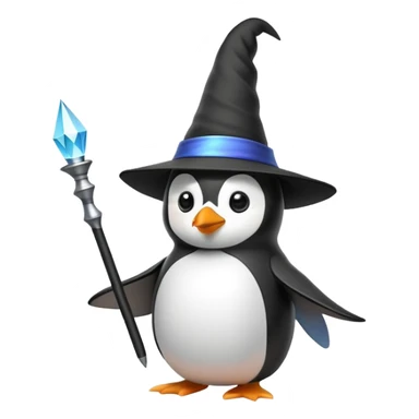 penguin wizard with magic wand and pointy hat sticker