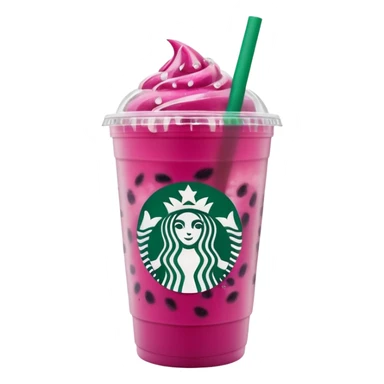 Starbucks dark pink dragonfruit refresher. white opaque lid. starbucks logo. sticker