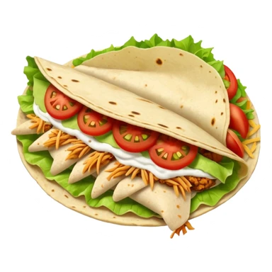 Create a shredded chicken taco with a flour tortilla and with tomato and lettuce as toppings sticker
