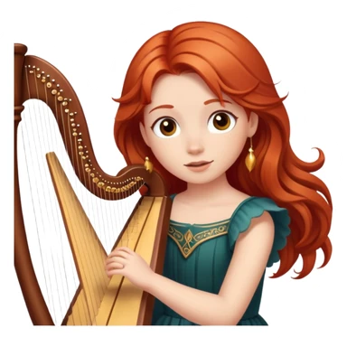 red haired girl with brown eyes playing a harp sticker