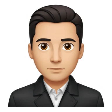 Attractive Hispanic TV host in his early 40s with light brown skin, short straight black hair slicked back with fade on sides, square handsome face with strong jawline, friendly approachable expression, wearing black jacket with white buttoned shirt underneath sticker