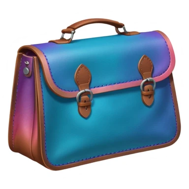 coins in gradient of turquoise, blue, pink, purple, and coral color inside a brown leather bag sticker