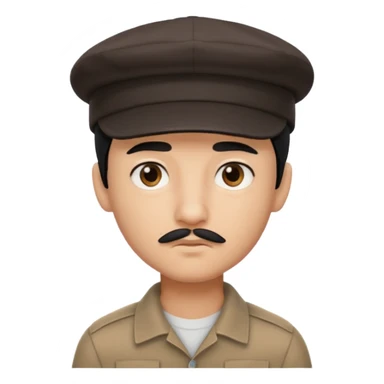 Gere um menino de cabelos preto e boné pro lado com feição séria e bigode fino sticker