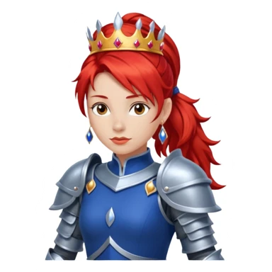 Red Haired Princess, Warrior Princess – fiery red ponytail, silver armor over royal dress, confident stance, silver crown sticker