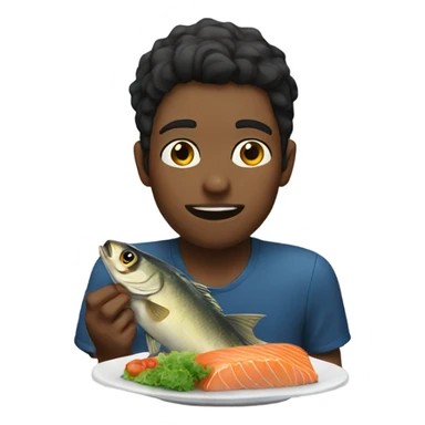 Nico eating a delicious fish sticker