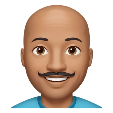 Oxumarê as a very happy smiling 37-year-old bald Black man with smooth oval head, indigenous facial features, mustache with goatee (no hair on sides of face), contour from chin to lips, and a beauty mark on left side below lip, Memoji style sticker