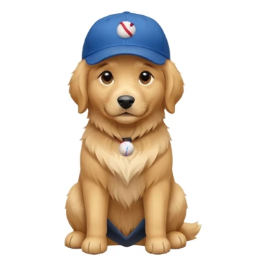 Golden retriever dog with blue baseball cap fullbody sitting down sticker