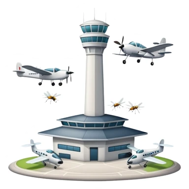 tiny mosquito airport with control tower and mosquito planes sticker