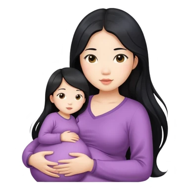 Beautiful Asian girl with long black hair, pregnant sticker