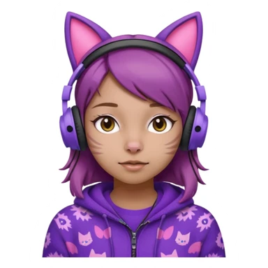 une fille avec des écouteurs de chat rose et des cheveux brun qui est crazy  chandaille mauve  sticker